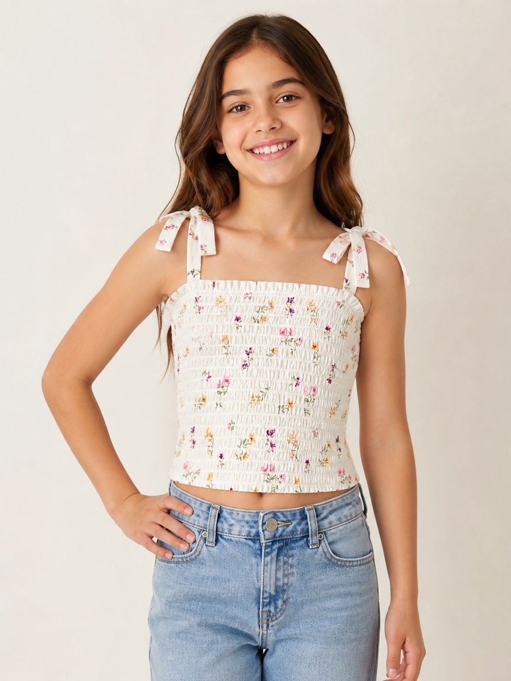 The Children's Place Floral Smocked Crop Top Size 14 Tie Strap